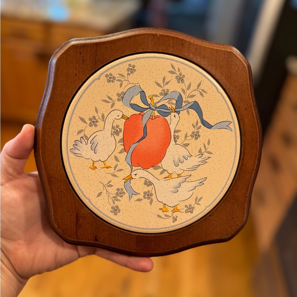 Vintage Marmalade Goodwood ceramic and wood goose trivet